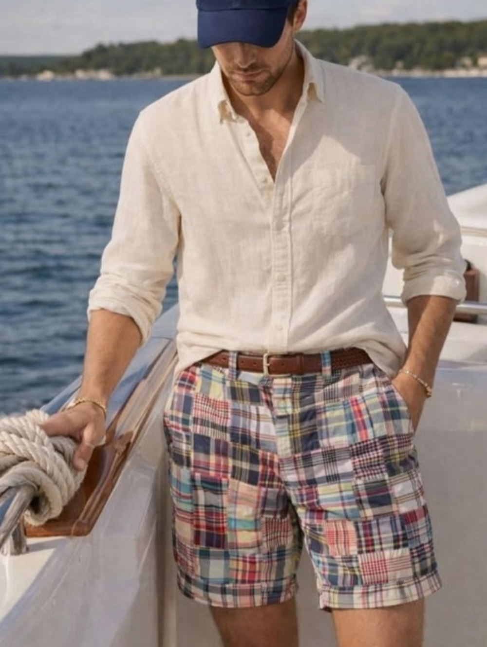 EUC - Classic Men's Colorful Madras Cotton Plaid Patchwork Shorts - 40 - Picture 9 of 10